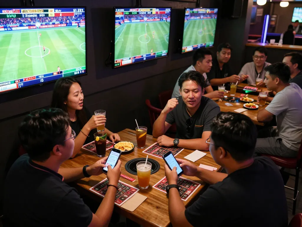 Betting excitement unfolds as fans engage with kèo nhà cái in a lively sports bar atmosphere.