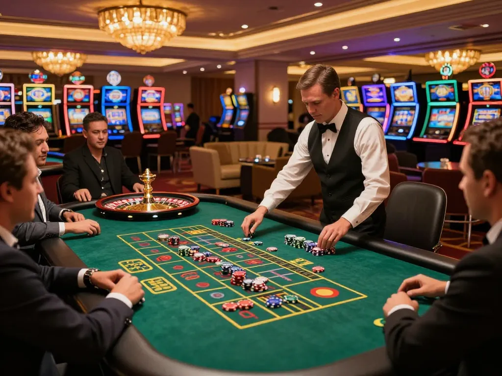 Players engaged at the SC88 roulette table with chips and excitement during a thrilling casino evening.