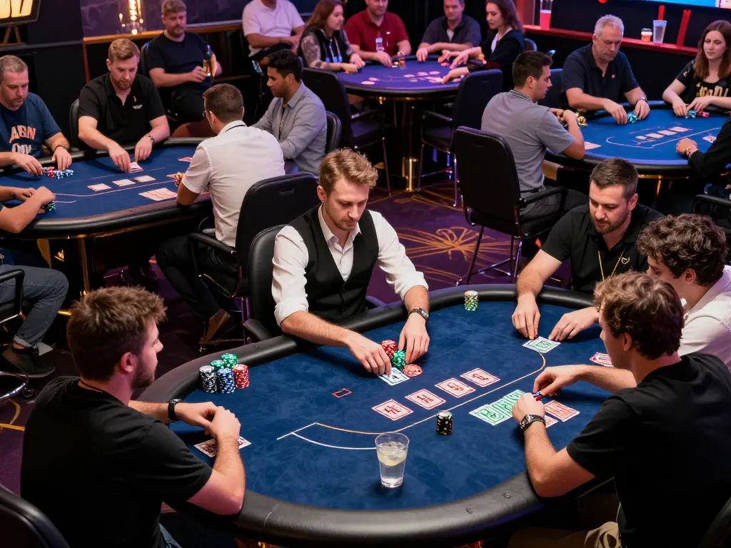 Engage with MM88's live poker action showcasing players and excitement in a vibrant casino