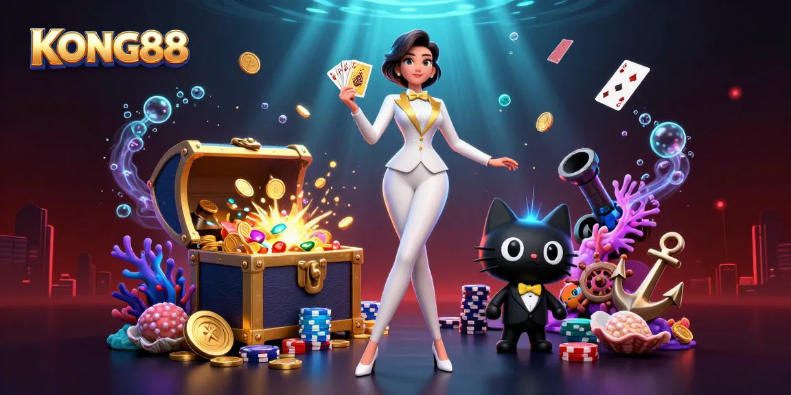Engage in thrilling casino action at KONG88 with a glamorous dealer and captivating gaming elements.
