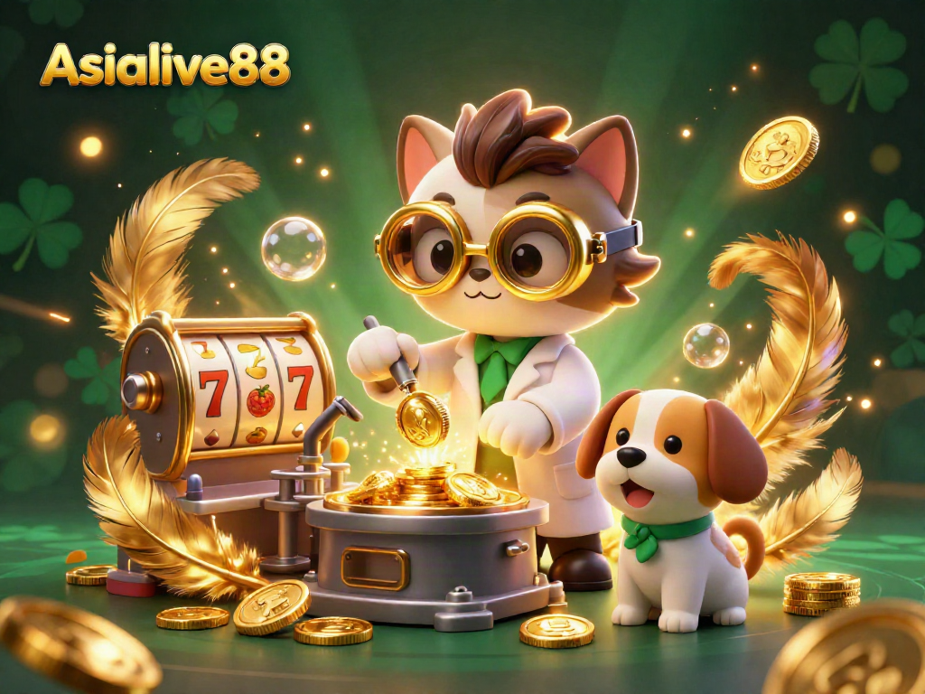 Engage with Asialive88's vibrant 3D casino scene showcasing exciting slot elements and golden characters.