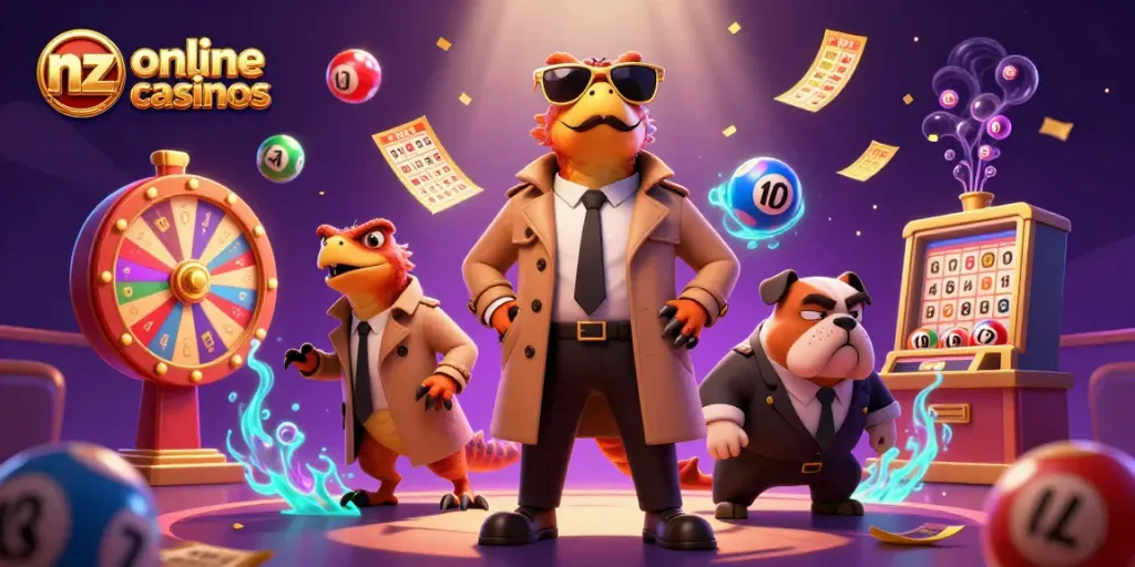 Engage with nz online casinos through a vibrant 3D scene of raptors entering a VIP casino.