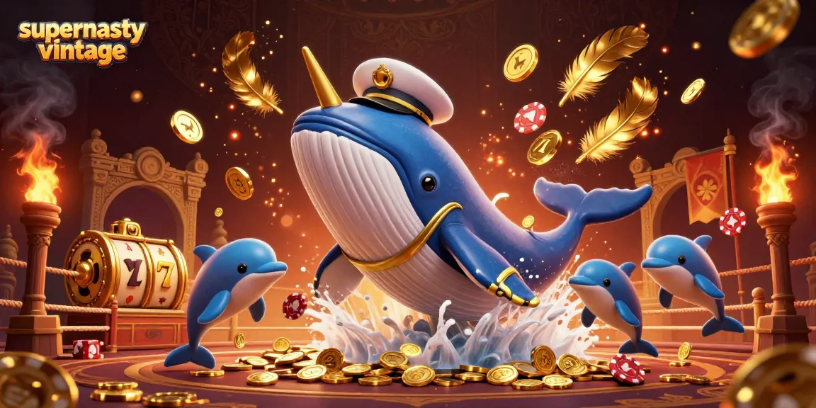 Engage in thrilling gameplay with supernastyvintage whale and friends amidst vibrant casino symbols.