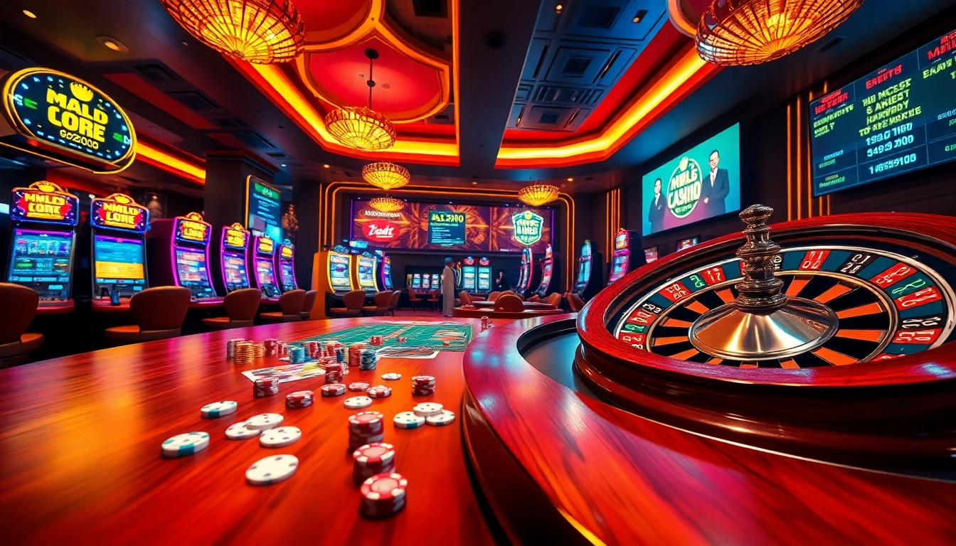 Professionals placing strategic bets on vibrant hz88 nhà cái poker and roulette tables amid glowing casino lights