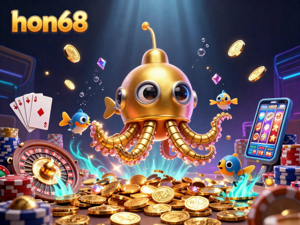 Experience winning at hon68 with a vivid underwater casino scene filled with treasures and excitement.