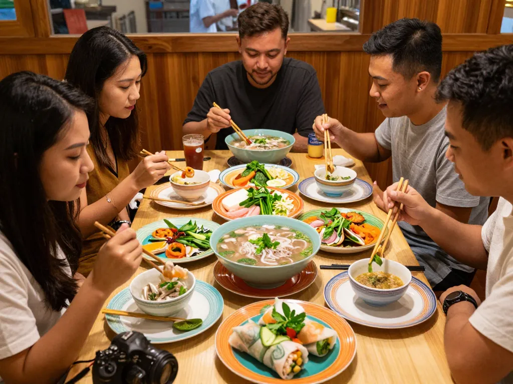 Delightful dining experience showcasing dishes from https://www.saigoncafesterling.com/menus with vibrant pho and spring rolls in a warm restaurant setting.
