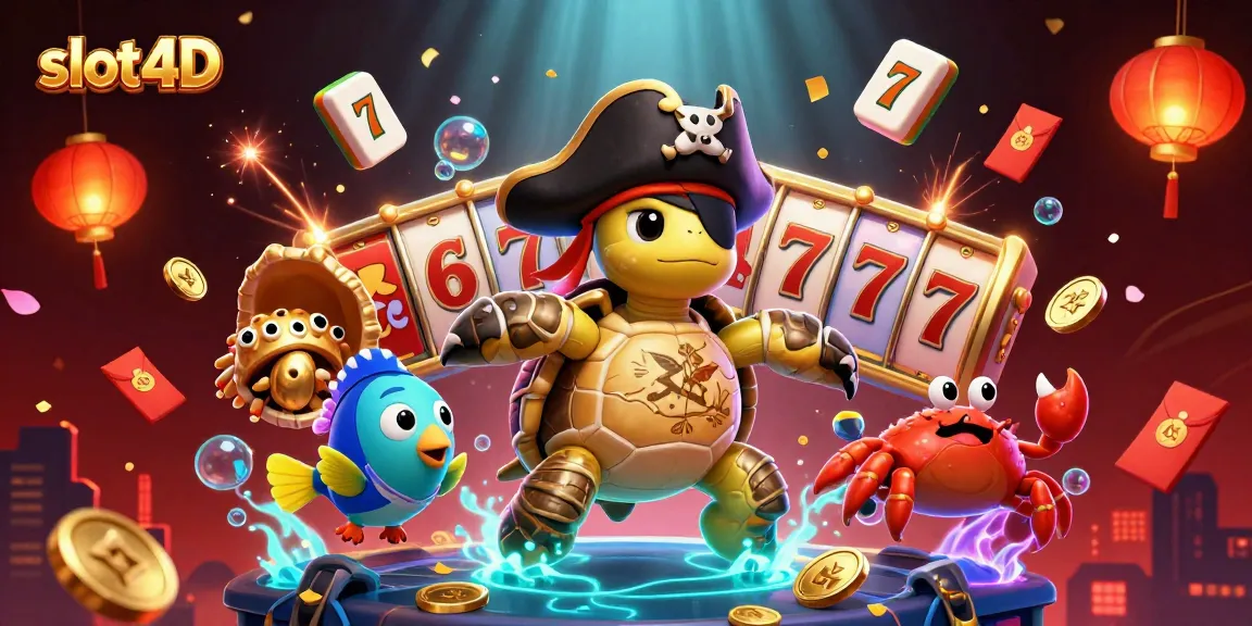 Experience engaging slot 4D gameplay with vibrant characters amidst floating symbols and rich treasure underwater.