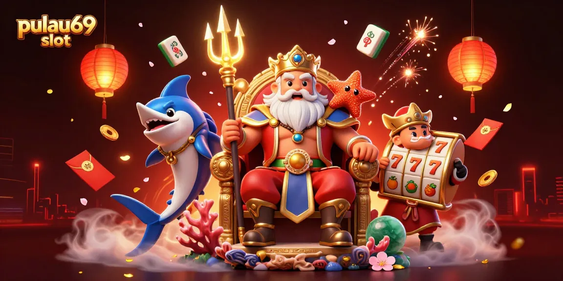 Win big with pulau69 slot as Neptune and friends celebrate in a vibrant casino scene.