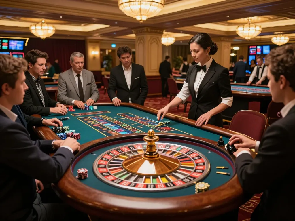 Players placing bets on the luxurious Vua88com roulette table, capturing the thrill of the casino experience