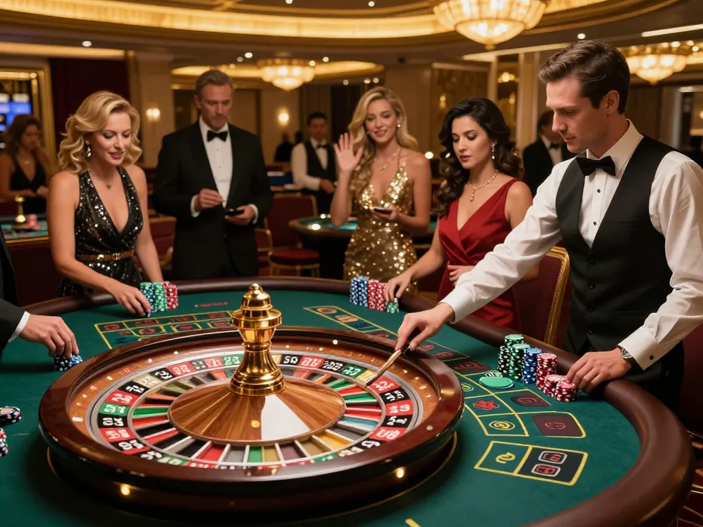 Players engaging at roulette table while betting strategically with sc88 themed chips at upscale casino