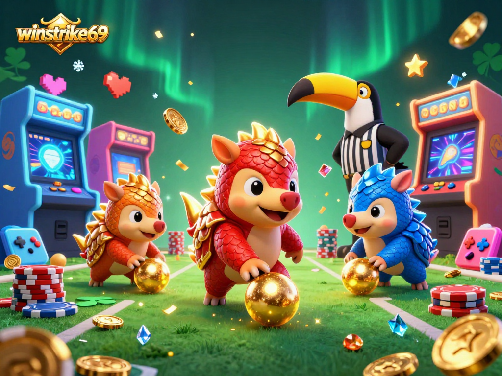 Experience the thrilling action of winstrike69 with rival pangolins in a vibrant casino scene