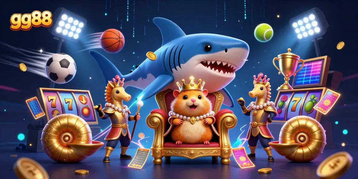Engage with gg88's thrilling slot experience featuring a fierce golden hamster king amidst casino elements.