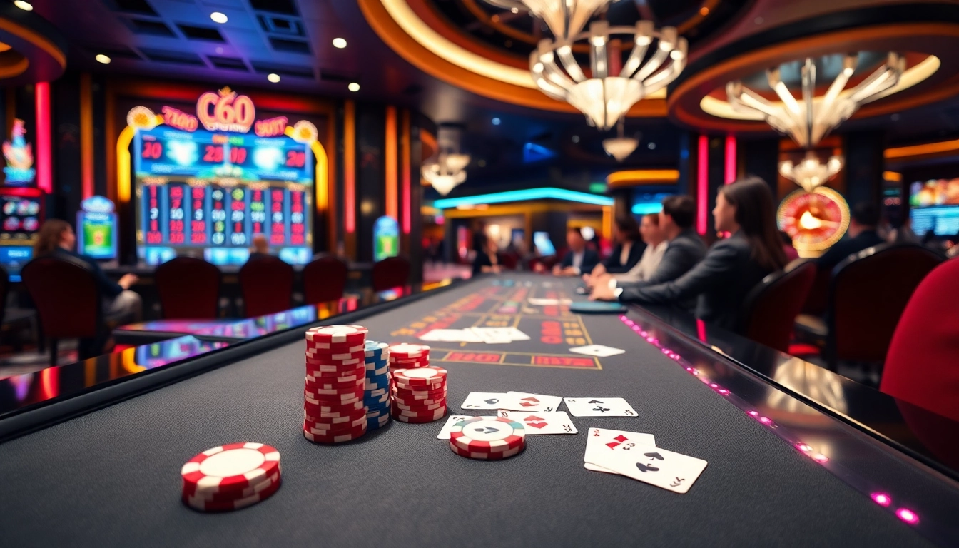 C168 game table with chips and cards, inviting excitement in a luxury casino.