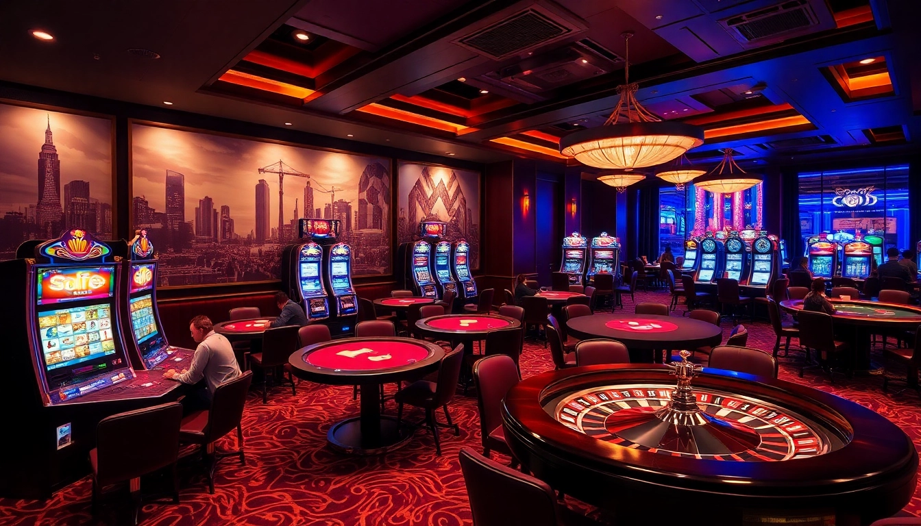 SODO-themed luxury casino scene featuring poker tables, slot machines, and vibrant ambiance
