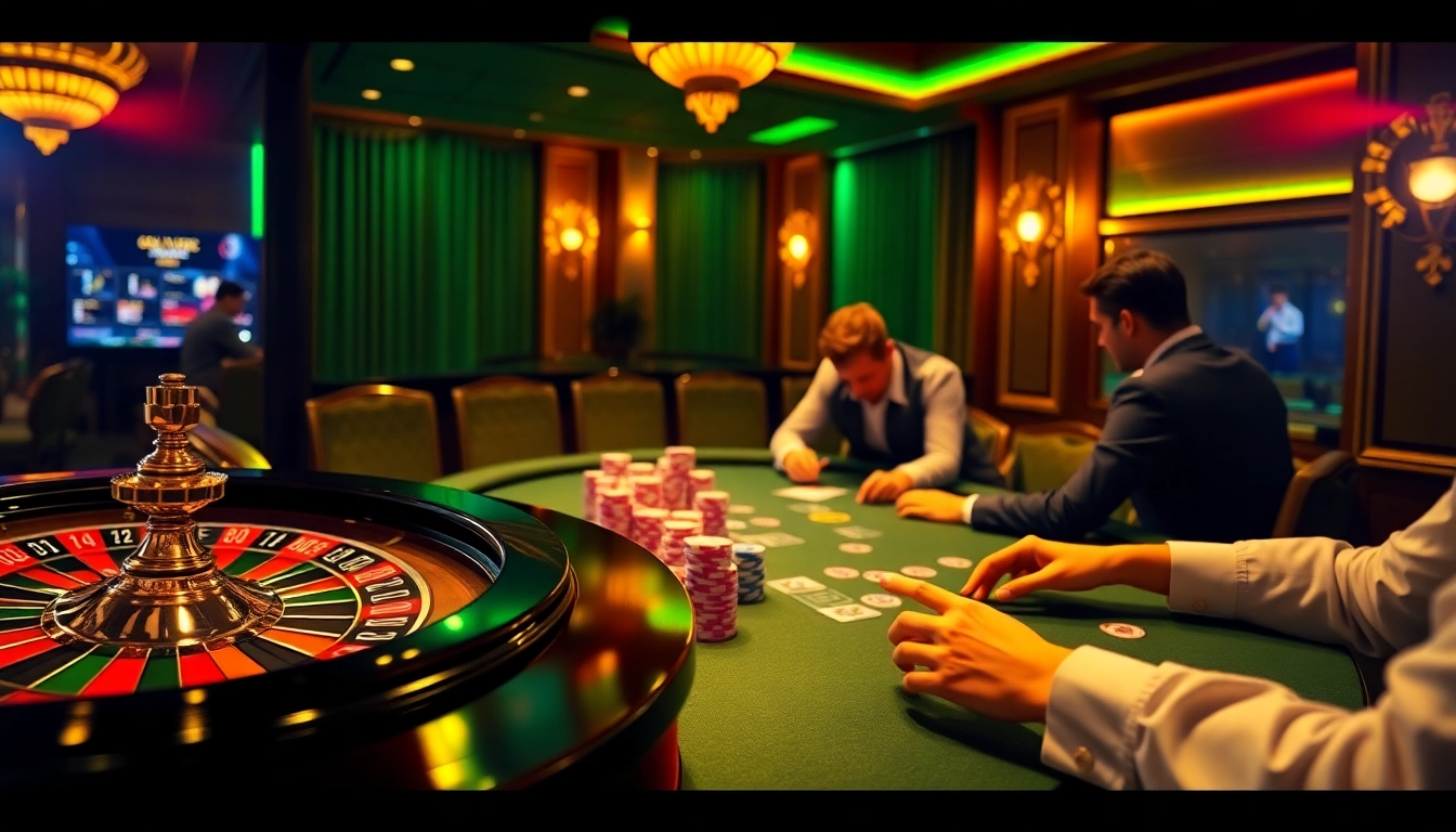 Lô Đề Trực Tuyến casino scene featuring vibrant poker chips and an exciting roulette wheel.