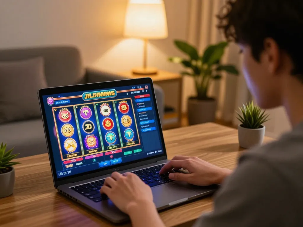 Jilipinas player engaging in exciting online casino games at home