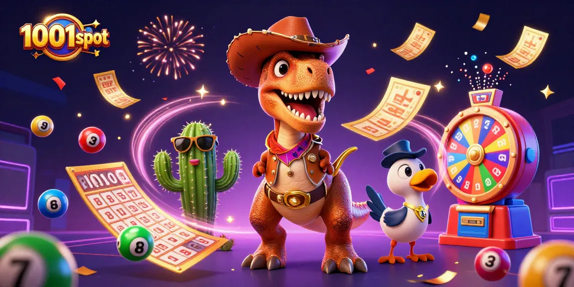 Experience the excitement of 1001slot with a vibrant, dynamic casino scene filled with colorful game elements.