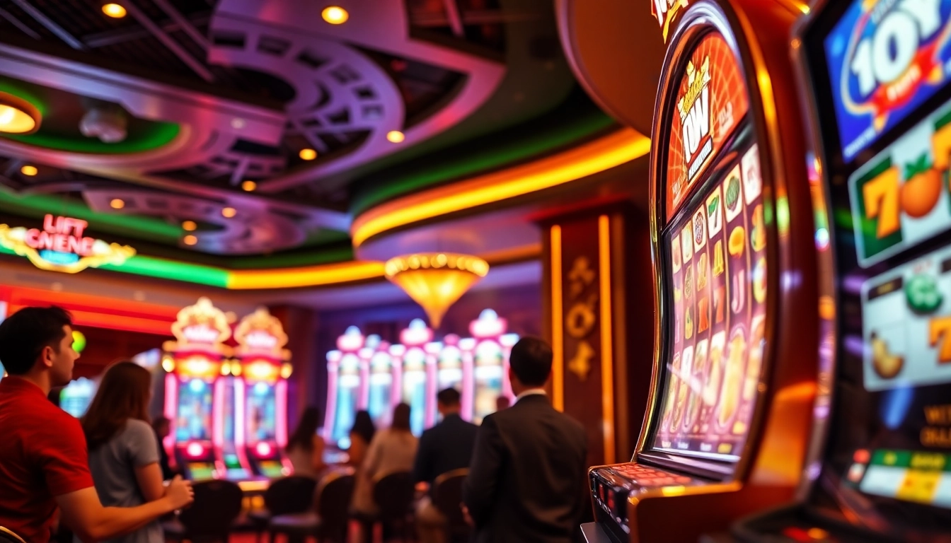 Experience exhilaration with idn slot action at a luxurious casino featuring vibrant slot machines.