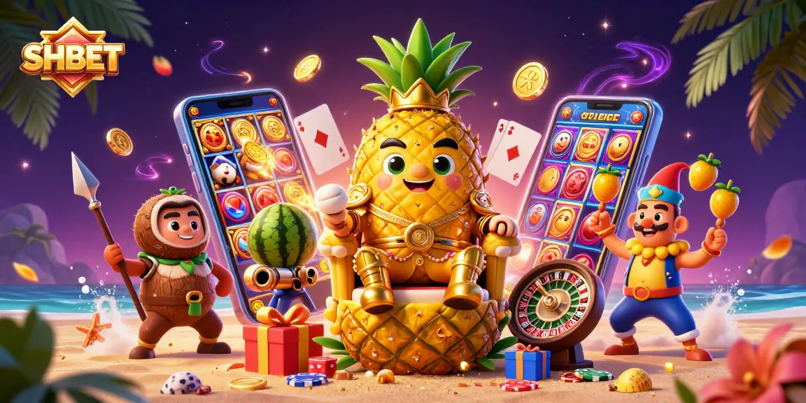 Experience the thrills of SHBET with a vibrant casino scene featuring dynamic 3D characters and gaming elements.