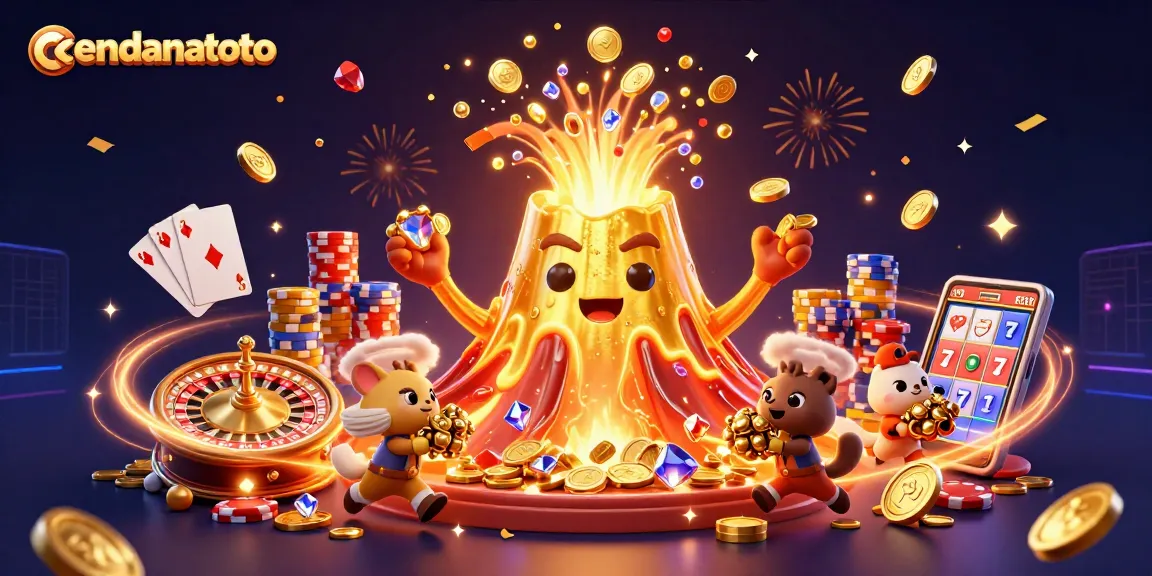 cendanatoto showcases thrilling casino excitement with a golden volcano erupting treasures