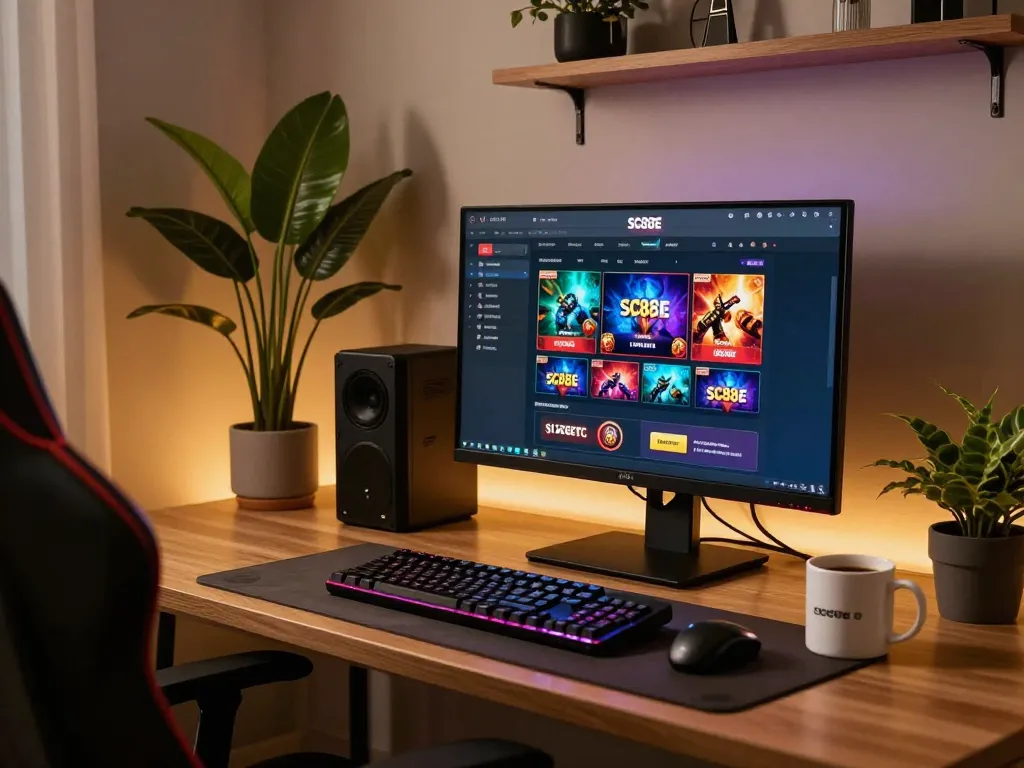 Engaging with sc88e platform on a stylish gaming desktop setup for an immersive casino experience.