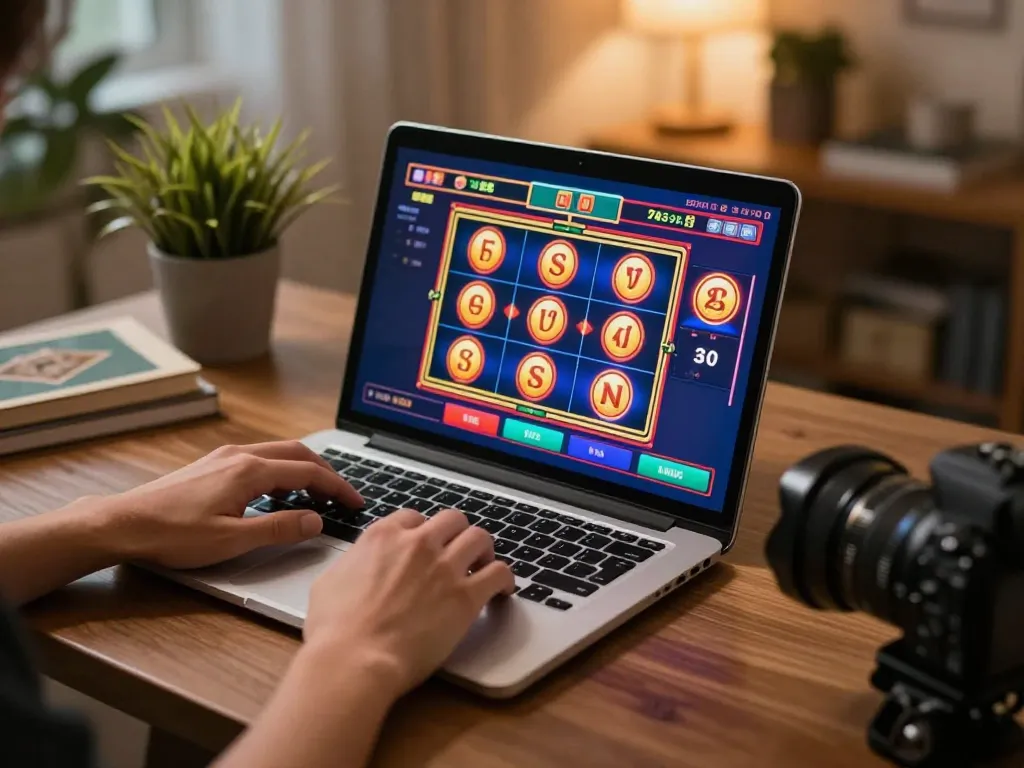 Engaging gameplay with GEN88 on laptop during cozy home casino experience