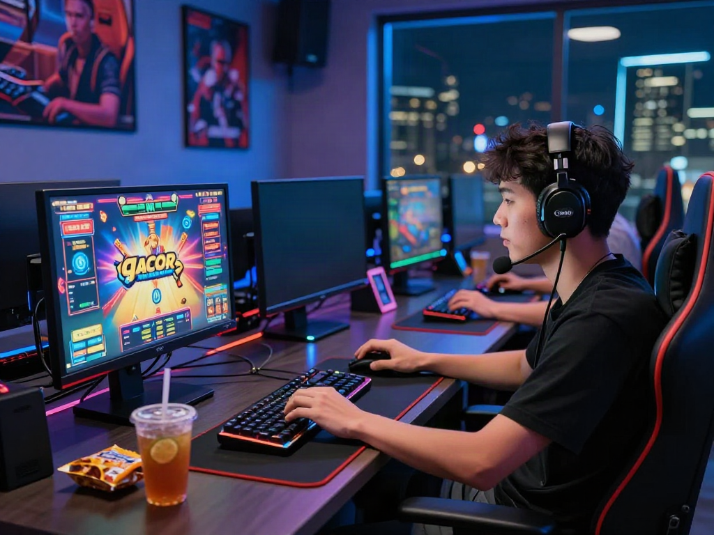 Exciting gaming atmosphere with slot gacor thailand on dual monitors featuring vibrant graphics.