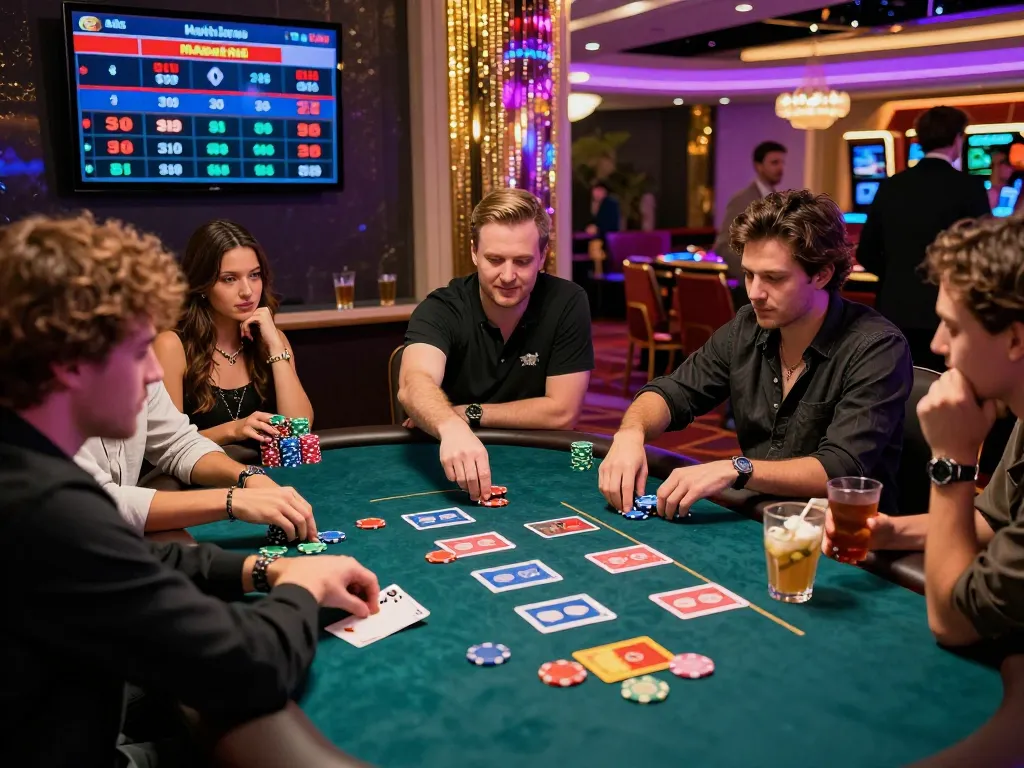 Exciting Game af88 scene with diverse players at a vibrant casino poker table showcasing winning hands and lively atmosphere.