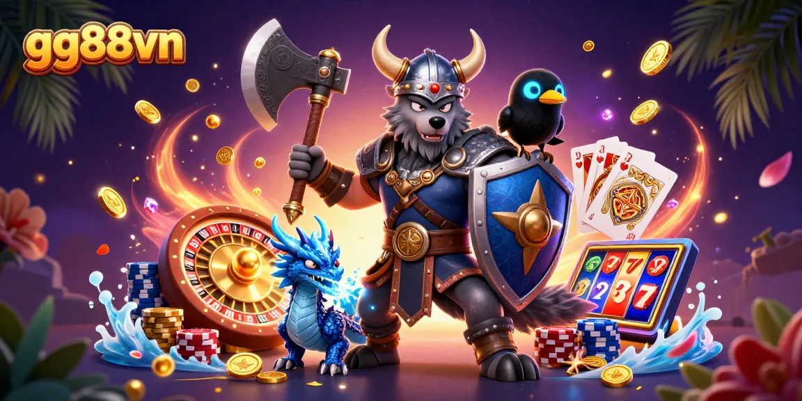 Experience casino excitement with gg88vn's vibrant 3D Viking scene packed with gems and games.