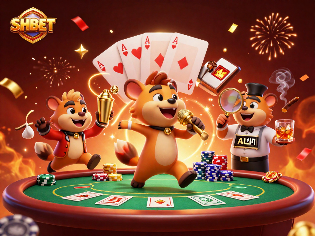 Experience the thrilling world of SHBET with animated hyenas bringing excitement to the casino atmosphere.