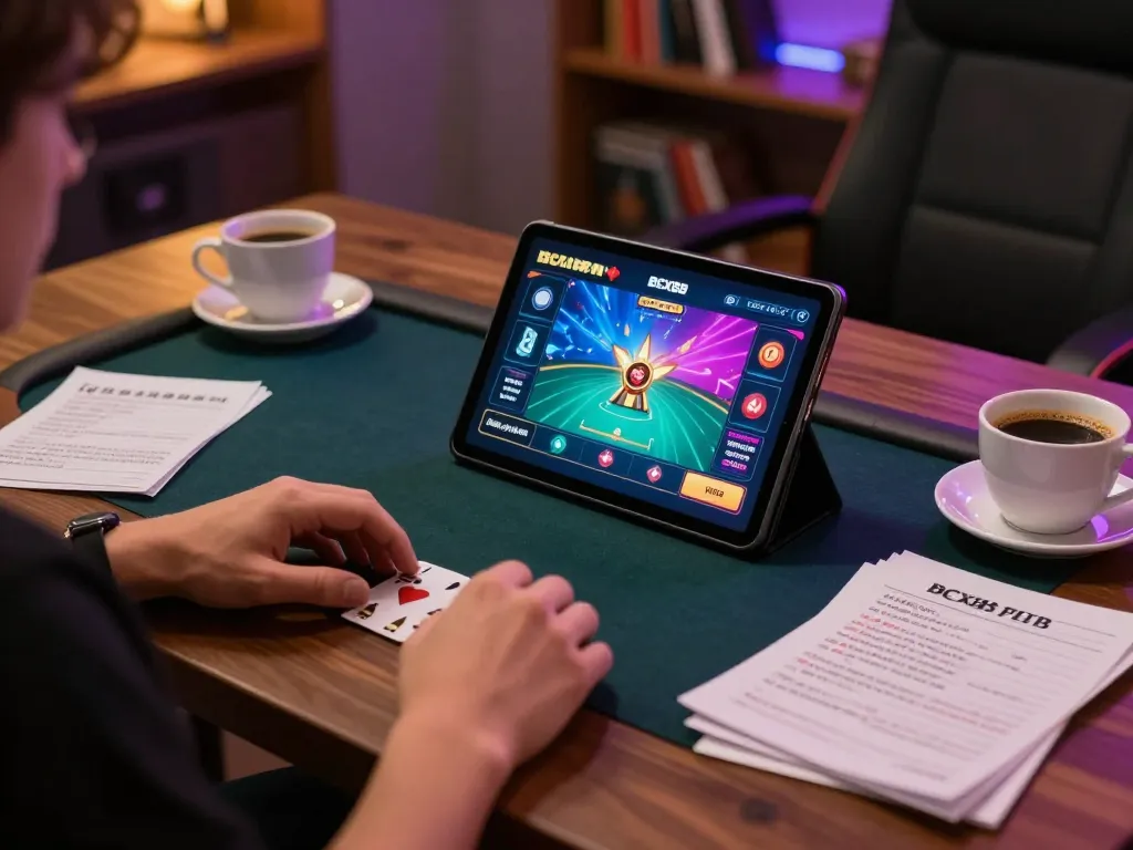 Engaging in a BCX88 online poker game with strategic notes in a cozy setup.