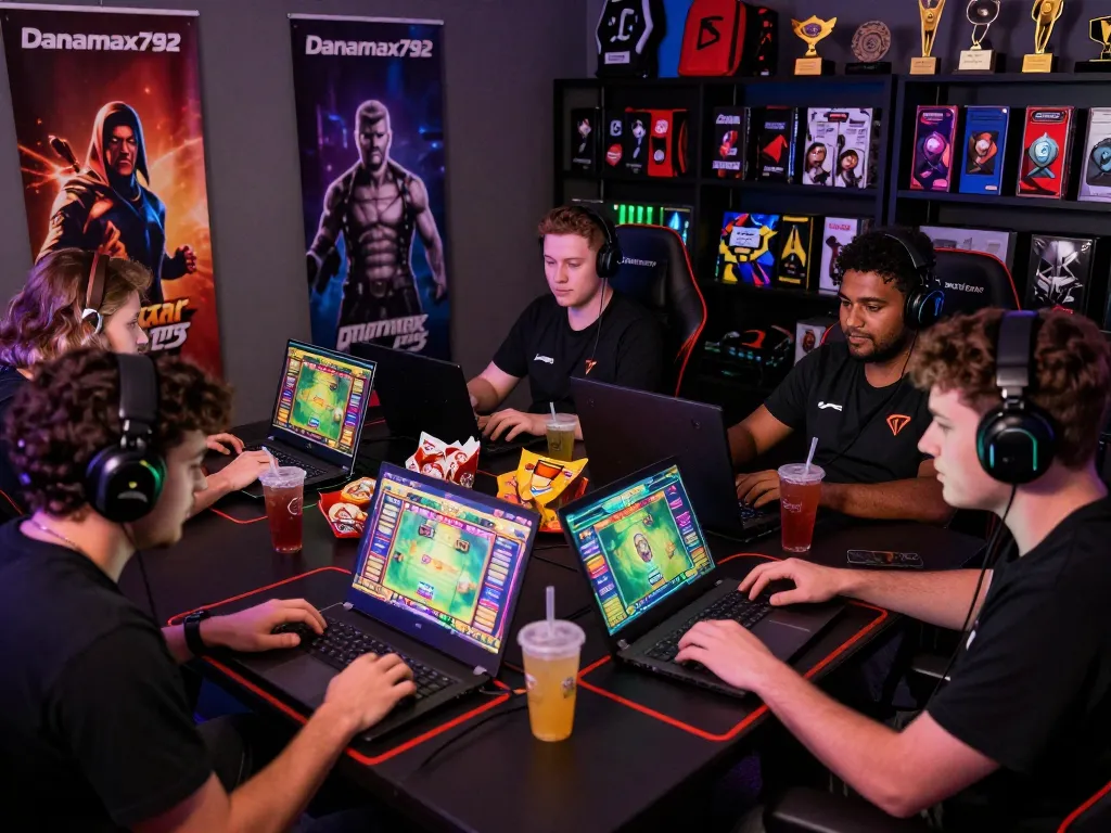 Penggemar game menikmati sesi permainan slot online Danamax792 dengan grafis yang berwarna-warni dan camilan