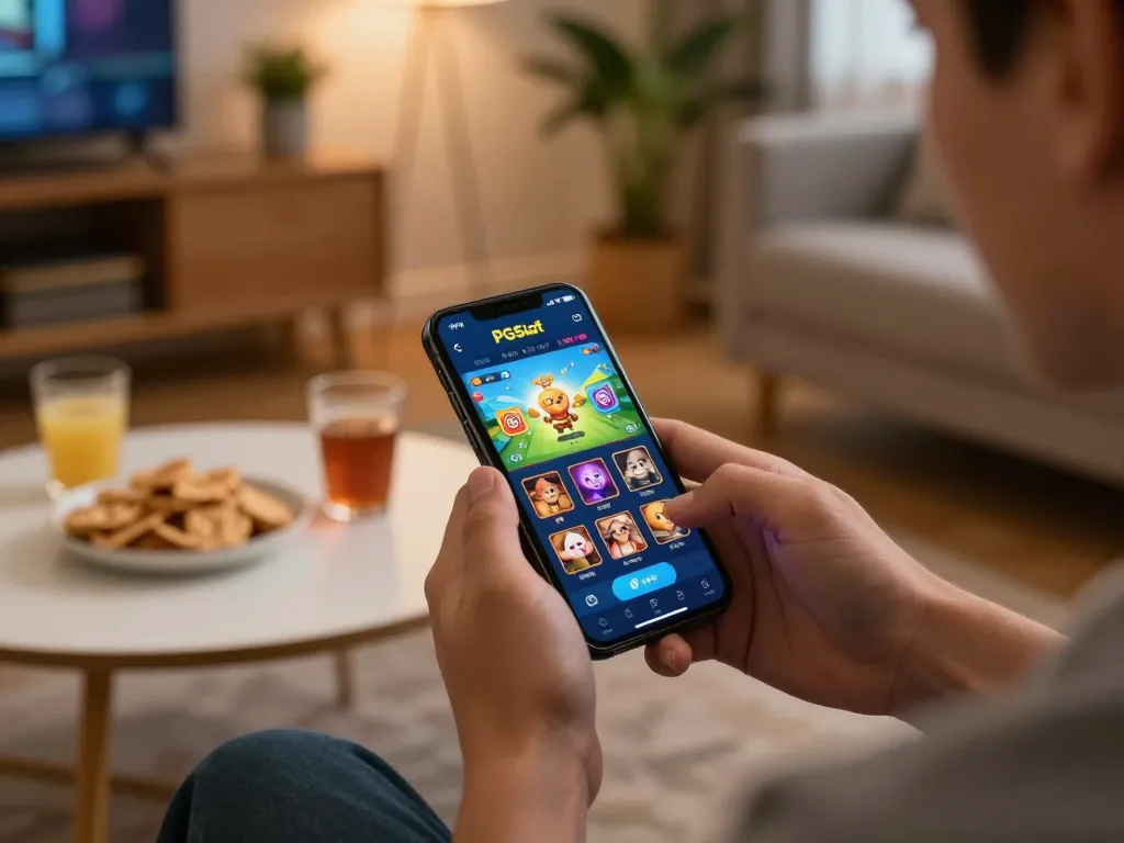 Engaging gameplay experience with PGSlot in a cozy home setting on a mobile device