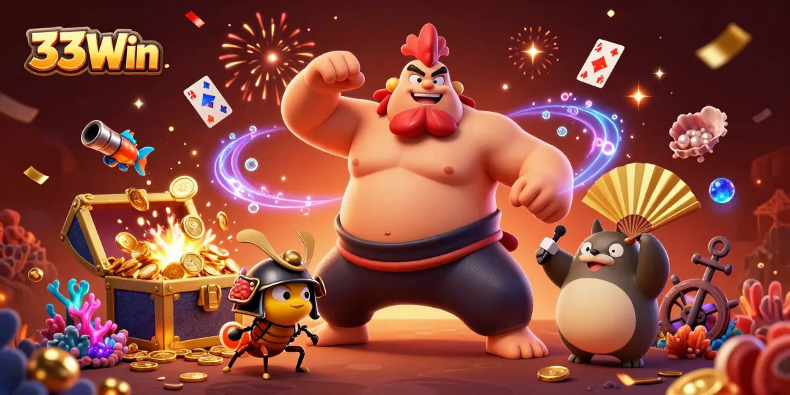 Feel the thrill of winning at 33Win with an epic showdown between a sumo wrestler and samurai cricket.