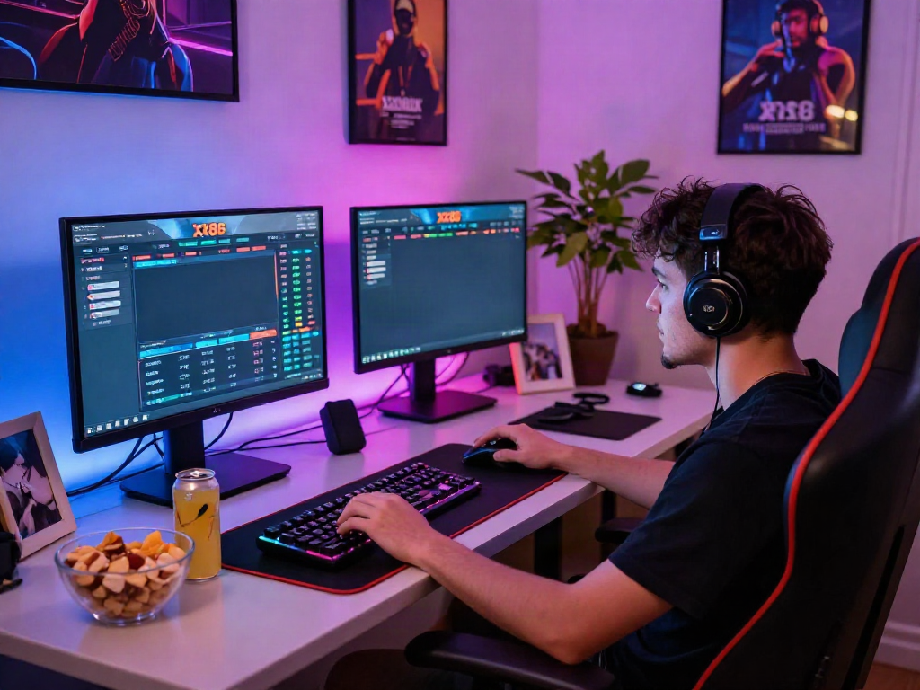 Gamer engaged with XX88 betting interface, showcasing a vibrant online gambling environment.