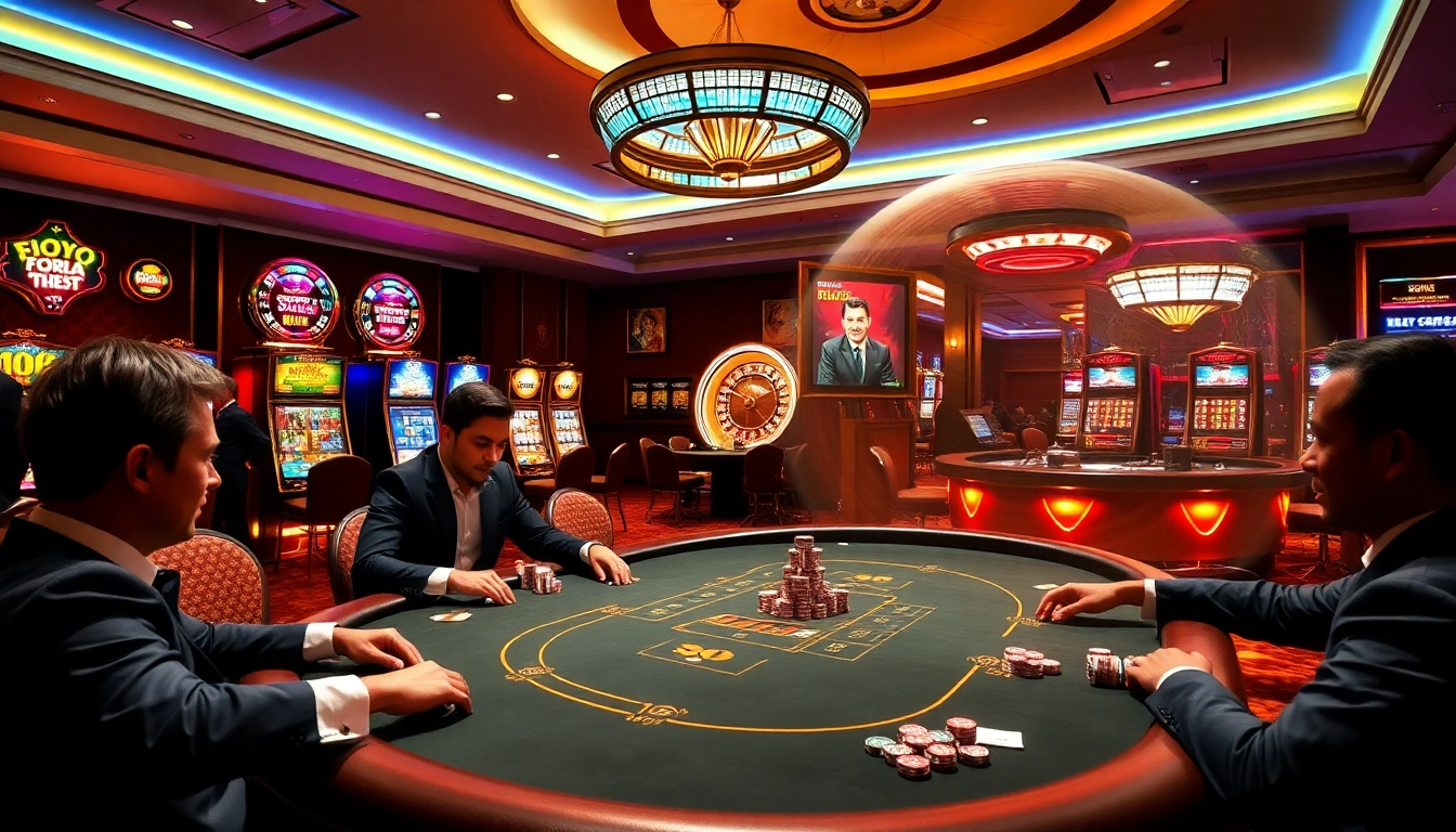 Experience the thrill of high-stakes gaming at SODO Casino with vibrant tables and luxurious decor.