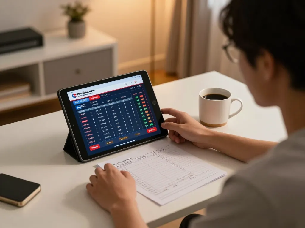 View of online gambling session with pengeluaran singapore displayed on tablet, promoting responsible gaming.