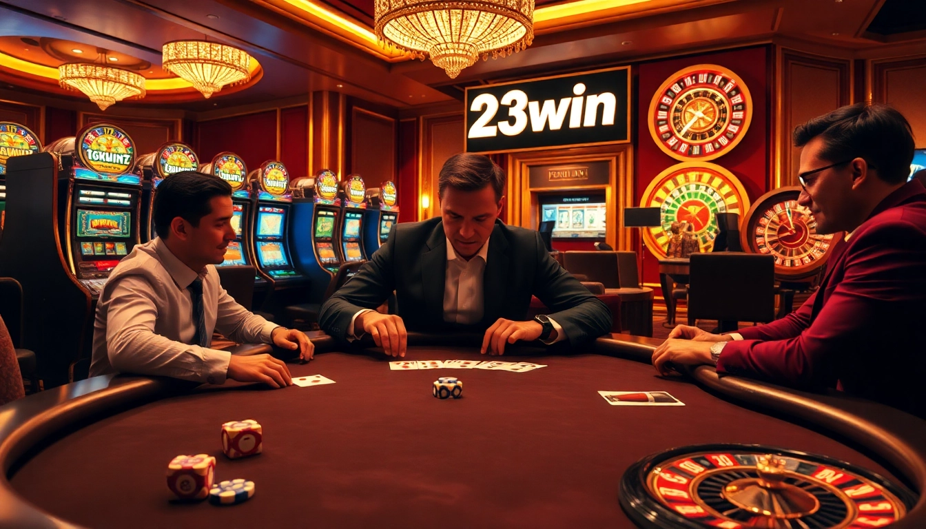 Exciting poker game at 23win casino highlighting luxury and thrill of winning