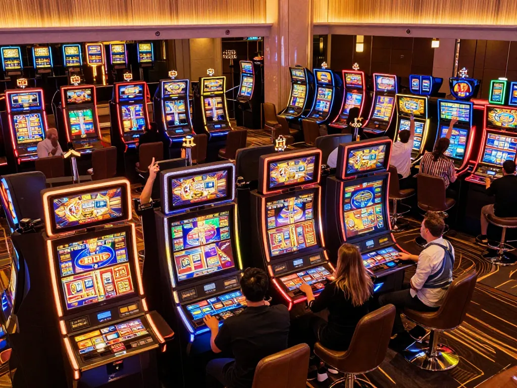 Players enjoy captivating slot games at CM88, experiencing lively casino atmosphere filled with excitement.