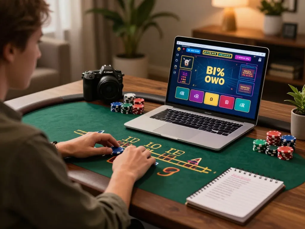 Engaged player using laptop for online gambling at nhacaiuytin, showcasing strategic gameplay.