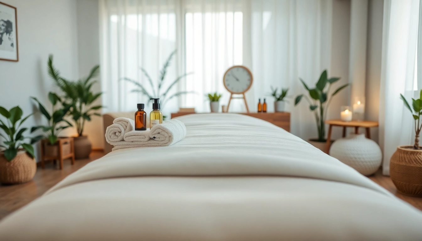 Relaxing scene of an 오산출장마사지 setup in a cozy home environment, conveying tranquility and wellness.