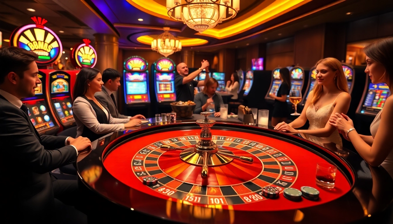 Exciting casino experience at 88aa with roulette and vibrant slot machines.