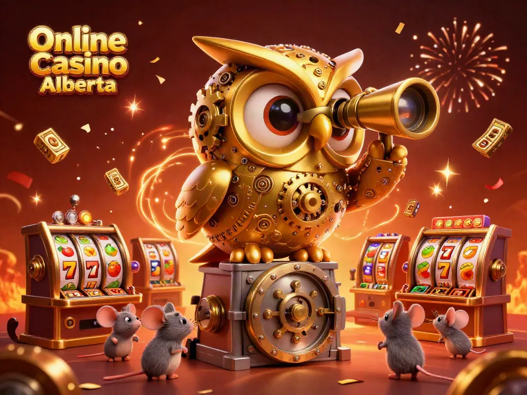 Experience thrilling action at Online Casino Alberta with vibrant slot machines and festive elements.
