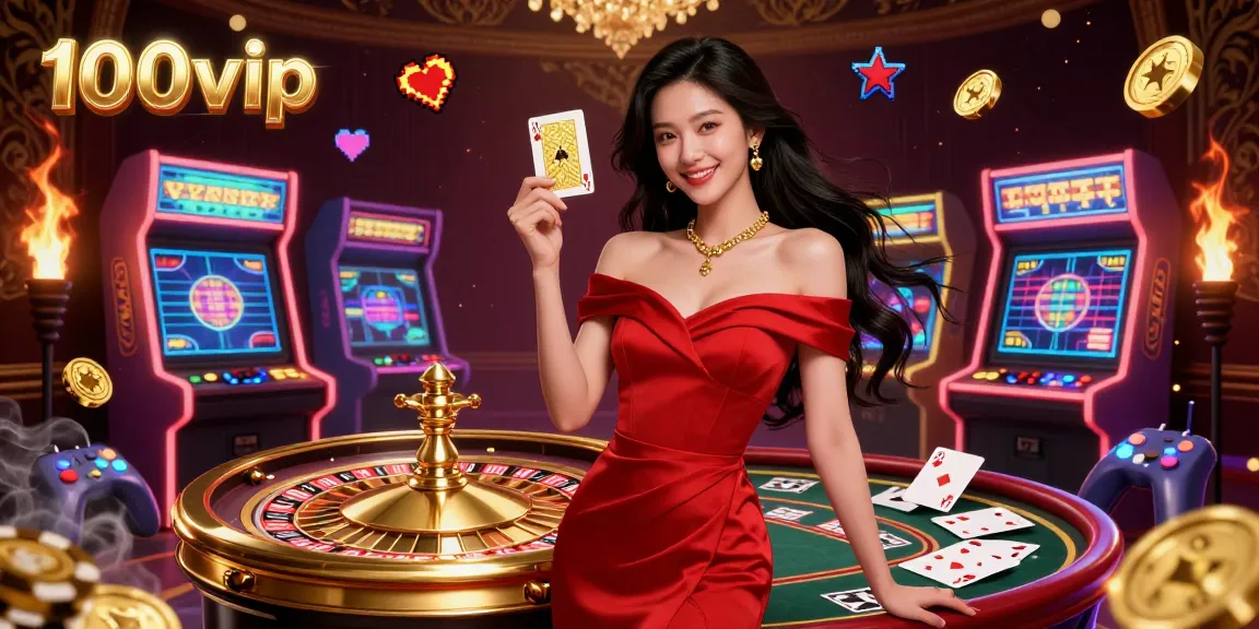 Experience thrilling gameplay at 100vip with a beautiful dealer showcasing a luxurious casino environment.
