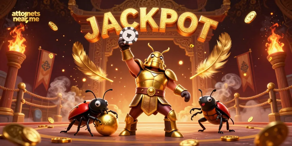 Attorneys near me inspire winning vibes in a vibrant jackpot scene with 3D beetles and casino elements.