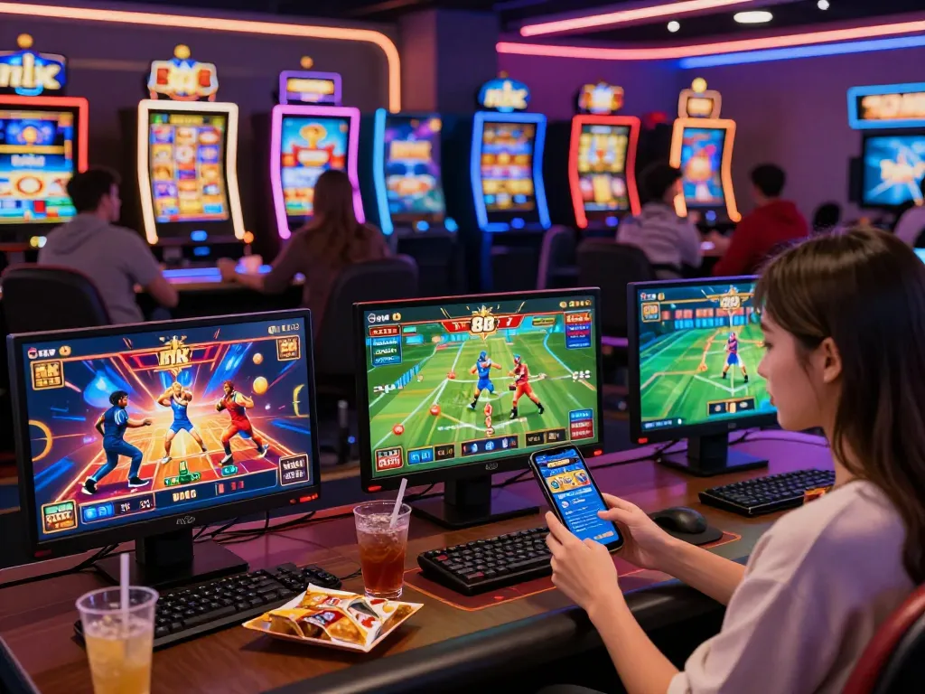 Engaged players enjoying nk 88 online gaming experience on various devices in a vibrant virtual casino.