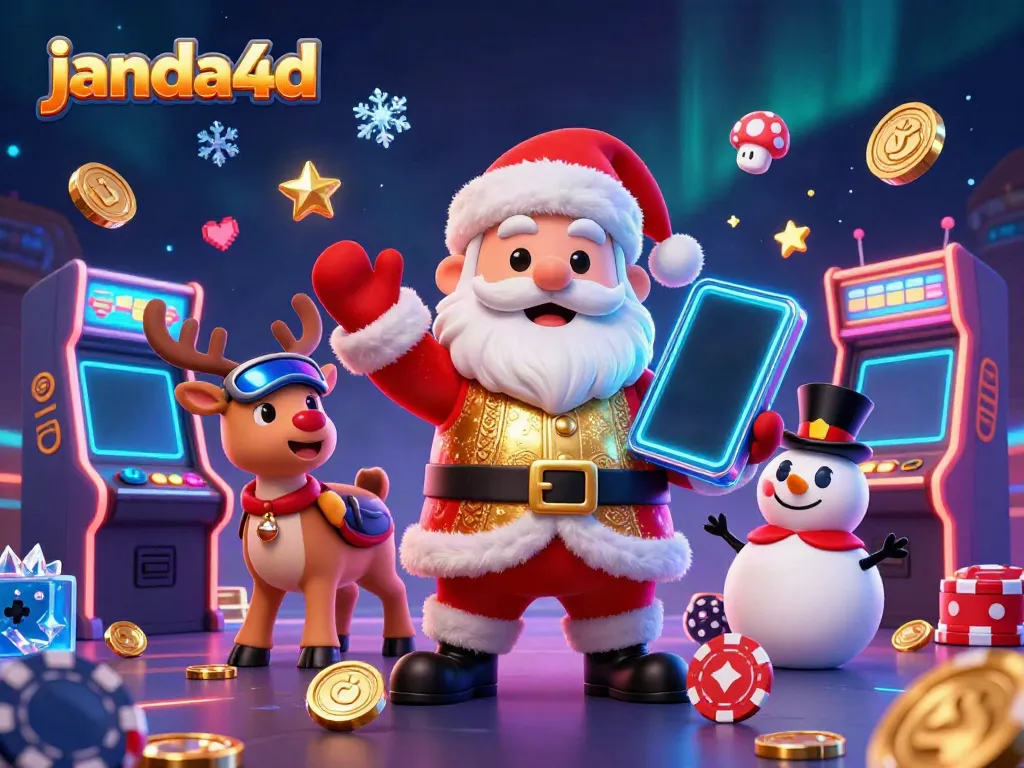 Permainan janda4d yang menarik dengan karakter Santa, rusa, dan boneka salju beraksi di kasino.