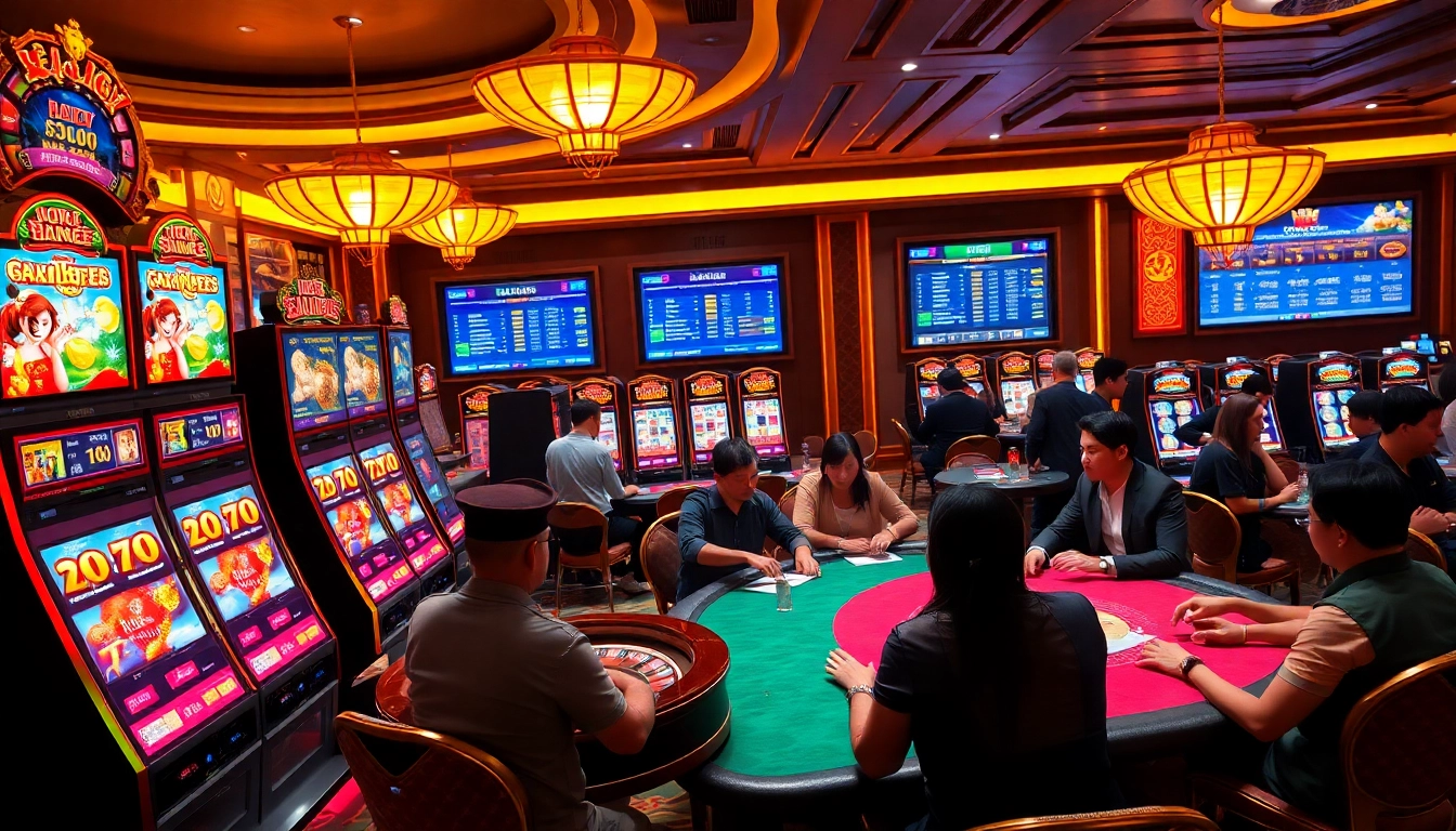Join raja luck gamers at a vibrant casino scene filled with excitement and thrilling games.