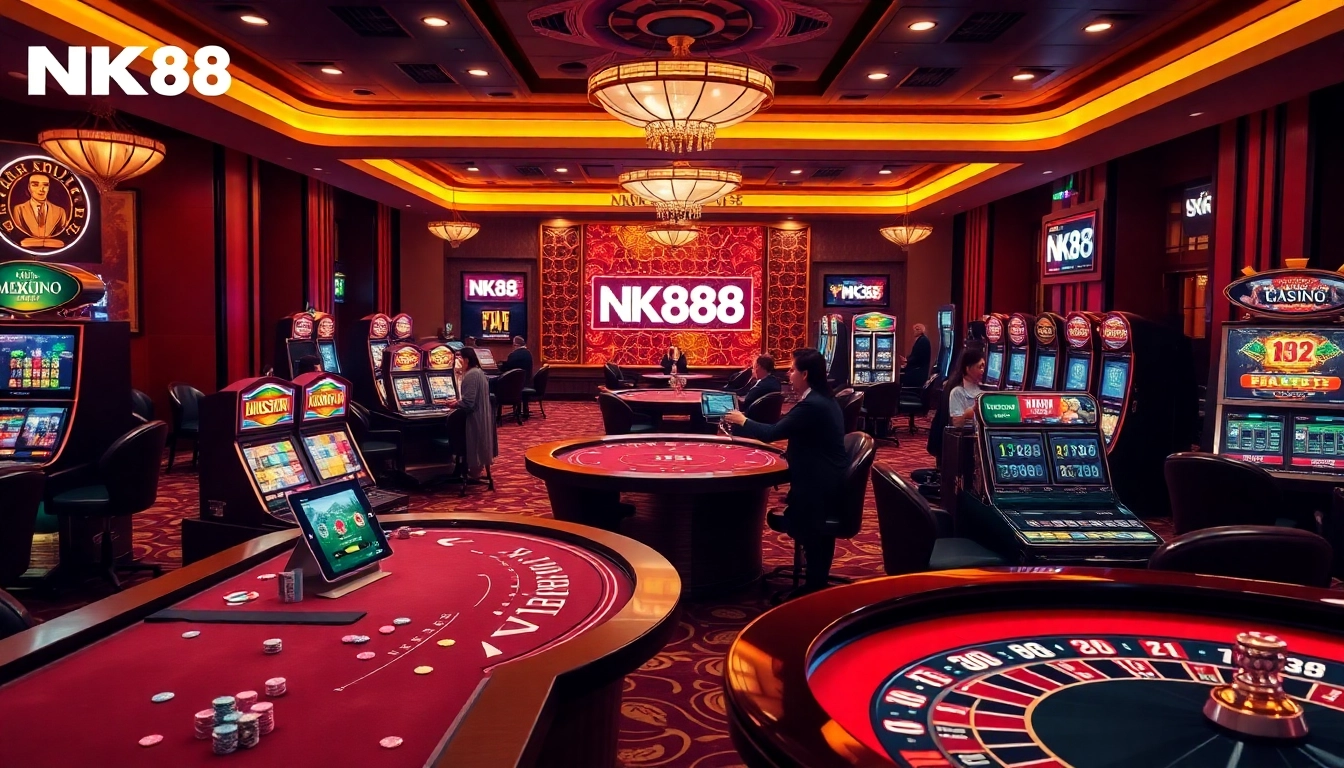 Experience thrilling action at NK88 online with vibrant casino tables and slot machines.