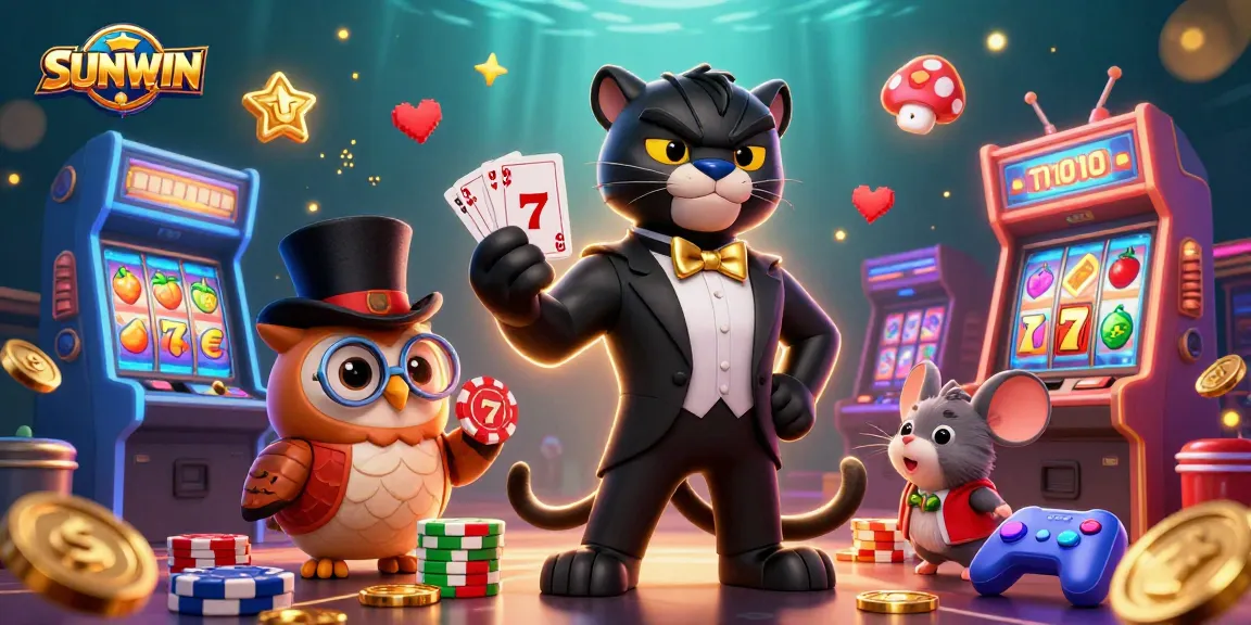SUNWIN offers an exciting gambling experience with a stylish panther dealer and vibrant casino elements.